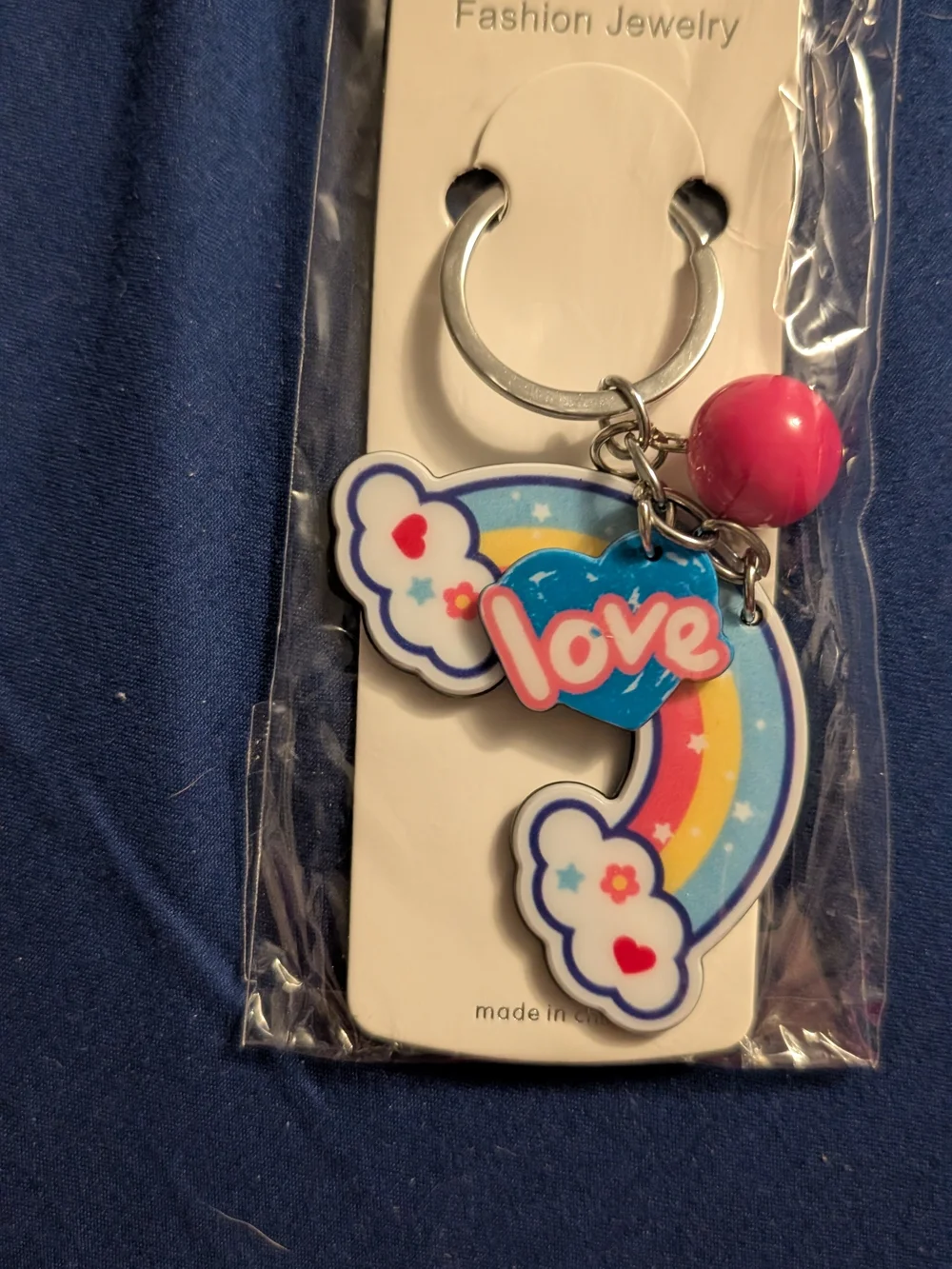 Kids Rainbow 'Love' Keychain Charm - Pink & Blue